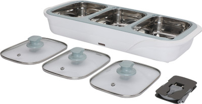 Jaypee Plus Electric Casserole Set of 3 Food Chefing Dish E Warmer Buffet Server 3 in 1 Cook and Serve Casserole(1000 ml, 1000 ml, 1000 ml)