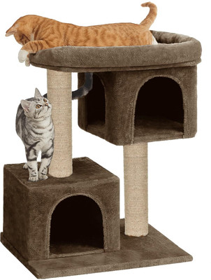 FURRLOVERS Kitten Activity Tree|Fur Fabric|Detachable Bed|Jute Rope Scratching Post(62-BR) Free Standing Cat Tree