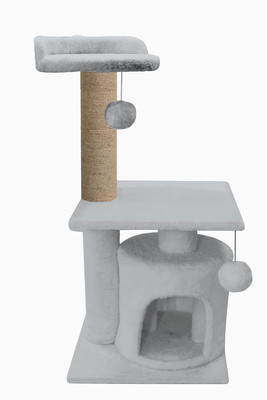 FURRLOVERS Soft Fur Activity Cat Tree-2 Floor(Grey) Free Standing Cat Tree