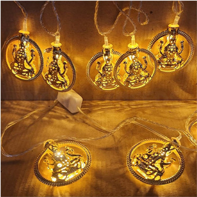 Pick Ur Needs Diwali String Lights Goddess Laxmi Ji Metal Hanging Lights, Warm White Round 3D Ceiling Lamp
