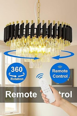 SAVORADE 400mm BG Moving Remote Control Chandelier@2 Chandelier Ceiling Lamp(Black, Gold)