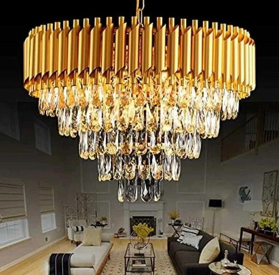 Yavik chandelier gold polish metal 500mm ceiling light jhumar( L- 50CM ,W - 50CM ) Chandelier Ceiling Lamp(Gold)
