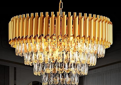 Prmoagen 500 MM Gold Mamra LED Crystal Chandelier Light For Living Room Bed Room Hall Chandelier Ceiling Lamp(Gold, Clear)
