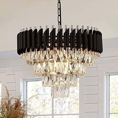 SHRESHTHA crystal Black Gold polish metal 500mm chandelier hanging ceiling pendant jhoomer Chandelier Ceiling Lamp(Black, Gold)