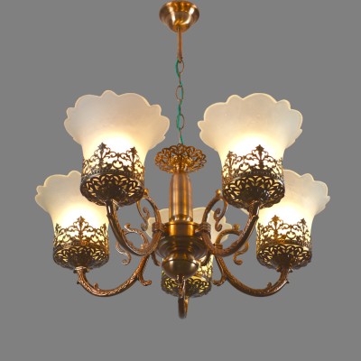 Prop It Up 5 Light Portuguese Style COPPER Antique Finished Chandelier Height Adjustable Chandelier Ceiling Lamp(White)