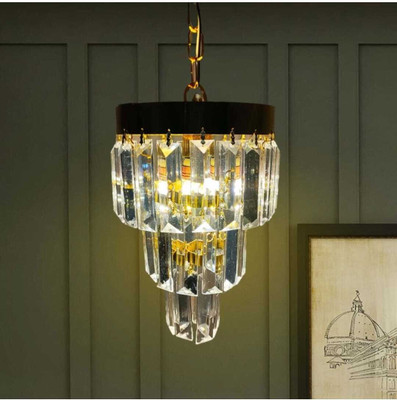 Shri Mahal Antiques 160mm Crystal Chandelier for Home Decor, Jhumar for Ceiling, LED Bulb Included Chandelier Ceiling Lamp(Gold, Black)