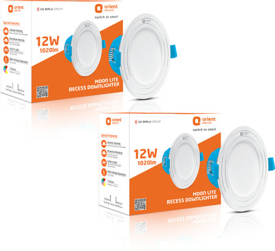 Orient Electric MoonLite 12W Round Recess Down Lighter, Cool White (6500K) - Pack of 2 Downlighter Ceiling Light Ceiling Lamp(White)