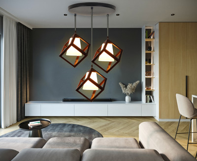 KINIS KIN -CUBE WHITE PVC GLASS ROUND THALI Chandelier Ceiling Lamp(Black, White)