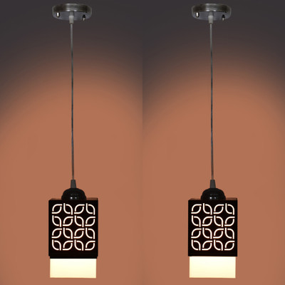 Kiyan traders UNNATI Handcrafted Wooden Hanging Lamp with Timeless Design for Ambient Lighting Ceiling Light Ceiling Lamp(Black)