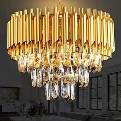 MSM Crystal 400mm Gold Polished Colour Changing Chandelier Ceiling Lamp(Gold) Chandelier Ceiling Lamp(Gold)