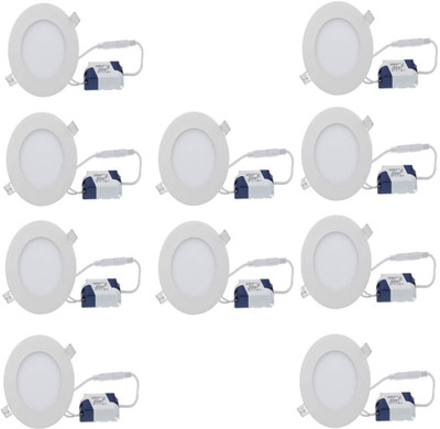 GALAXY 6 watt LED Round Slim Panel White Light False Ceiling POP DownLight Indoor Light pack of 10 Recessed Ceiling Lamp(White)