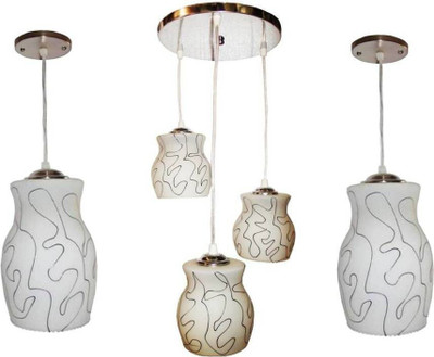 VAGalleryKing Multicolor Glass Decorative 3Lite Ceiling Lamp With 2 Hanging Light Combo Pack Pendant Lamp Ceiling Lamp(Black)
