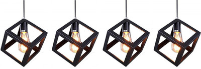 spark world Decorative Cube Shape Hanging Light (Black, Pack of 4, No Bulbs) Pendant Lamp Ceiling Lamp(Black)