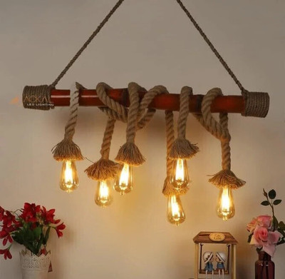AA creative Handmade Hemp Rope Pendant Décor Light 6 Brown Color Bulb not Include Pendant Lamp Ceiling Lamp(Brown)