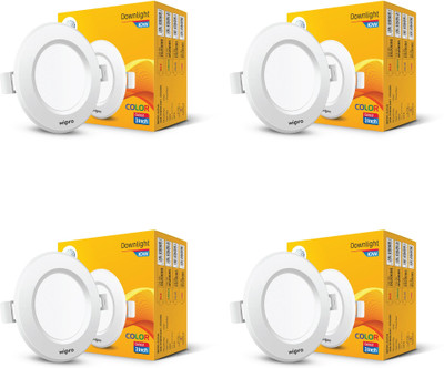Wipro Alpha 10W Round Downlight Junction Box | Cool Day White (6500K) | Pack of 4 Recessed Ceiling Light Ceiling Lamp(White)