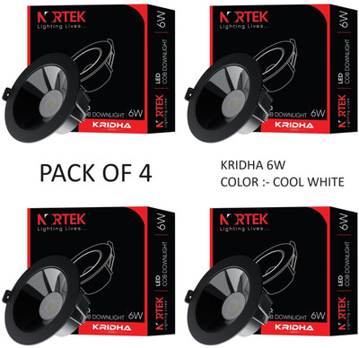 Nortek Kridha 6W Downlight Deep Junction & Concealed Box Light Cool White Pack of 4 Recessed Ceiling Light Ceiling Lamp(Black)