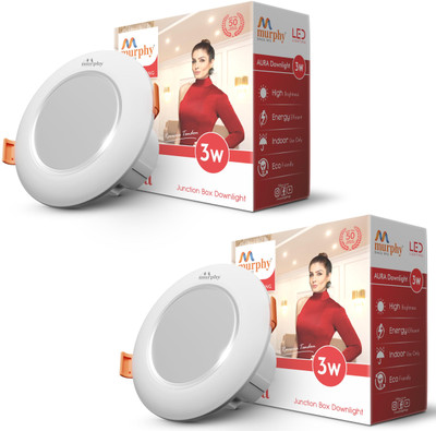 MURPHY Aluminium 3W Aura Deep Junction Box Led Down Light (Pack Of 2, Cool White) Recessed Ceiling Light Ceiling Lamp(White)