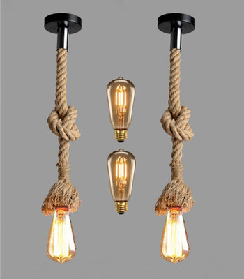 Hybrix Natural Jute Rope Ceiling Hanging Pendant Light 1Mtr knotable (WITH BULB) 2 unit Pendant Lamp Ceiling Lamp(Brown)