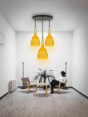 GAUVIK GAU- YELLOW SMILY ROUND THALI Chandelier Ceiling Lamp(Yellow)
