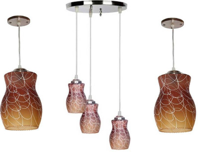 VAGalleryKing Multicolor Glass Decorative 3Lite Ceiling Lamp With 2 Hanging Light Combo Pack Pendant Lamp Ceiling Lamp(Brown)