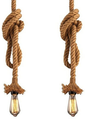 Anita Jute Hanging Rope Pack of 2 Filament Bulb(Not Included) Pendants Ceiling Lamp Pendant Lamp Ceiling Lamp(Brown)