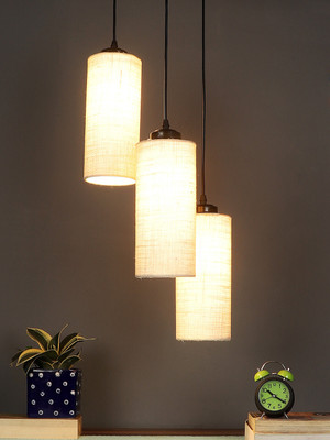 Devansh Devansh White Jute Cylindrical Cluster Hanging Lamp Pendant Lamp Ceiling Lamp(White)