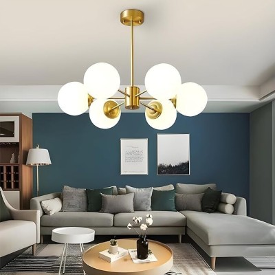 CARSTEN C-GOLD 41/6 MILKY DOOM GLASS CH Chandelier Ceiling Lamp(Gold, White)