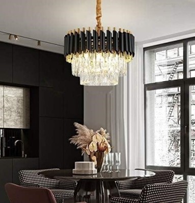 Shri Mahal Antiques 300 BlackMambaChandelier with Stainless Steel Tube Crystal Chandelier Chandelier Ceiling Lamp(Gold, Black)