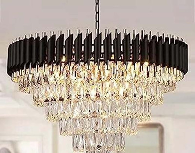 Shri Mahal Antiques crystal Black Gold polish metal 600mm chandelier hanging ceiling pendant jhoomer Chandelier Ceiling Lamp(Gold, Black)