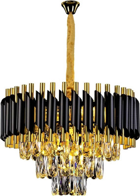 Nevika Gold-Black K9 Crystal 400mm Metal Hanging Chandilier for Living room ETC Chandelier Ceiling Lamp(Black, Gold)