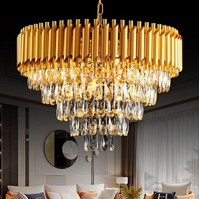 Baslash 600mm Full gold Round Chandelier For Living Room Bed Room Chandelier Ceiling Lamp(Gold, Clear)
