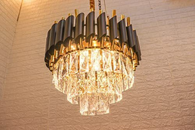 Aamivi Modern Impoted Black-Gold K9 S4 Crystal Hanging Light Chandelier Ceiling Lamp(Gold)