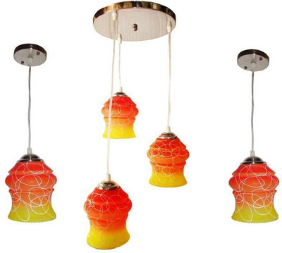 VAGalleryKing Multicolor Glass Decorative 3Lite Ceiling Lamp With 2 Hanging Light Combo Pack Pendant Lamp Ceiling Lamp(Yellow)