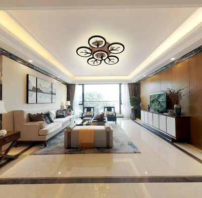 MNKD COLLECTION 3 in 1 Color Center Circle Light LED Chandelier Lamp Remote & Bluetooth Speaker Chandelier Ceiling Lamp(Brown)