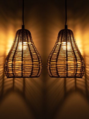 ExclusiveLane Rope Paradise Handwoven Conical Hanging (Set of 2, 10 Inch) Pendants Ceiling Lamp(Brown)