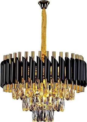 ORAB K9 Crystal Black Gold polish metal 400mm chandelier hanging ceiling jhoomer Chandelier Ceiling Lamp(Black, Gold)