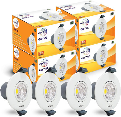 Wipro Garnet 3w mini spotlight, pack of 4 Recessed Ceiling Light Ceiling Lamp(White)