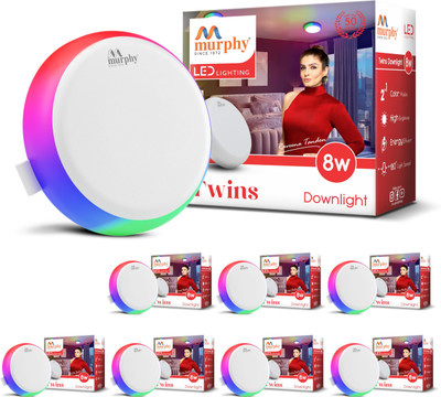 MURPHY Dual Mode Round LED Light 8W+8W (Cool White + RGB, PACK OF 8) Ceiling Light Ceiling Lamp(Multicolor)