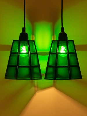 ExclusiveLane Glass Miracles Handcrafted Conical Hanging (Set of 2, 8 Inch) Pendants Ceiling Lamp(Green)