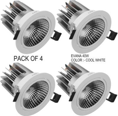 Nortek Evana 40W Round Adjustable Design Tiltable COB Downlight Cool White Pack of 4 Recessed Ceiling Light Ceiling Lamp(White)