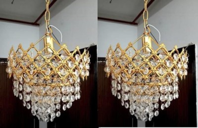 Ganesh Traders New Round Crystal Chandelier Hanging Lamp Jhoomer Ceiling Lamp Chandelier Ceiling Lamp(Gold)