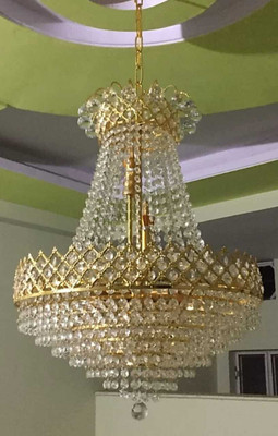 Shri Mahal Antiques LED Crystal Big Size Jhhomar Lamp Ceiling Light For Living Room/Hall Chandelier Ceiling Lamp(Gold, Clear)