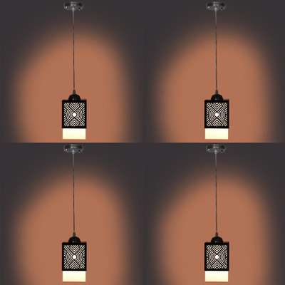 Gojeeva Wooden Hanging Lamp Without Bulb(PACK OF 4) Pendant Lamp Ceiling Lamp(Brown)