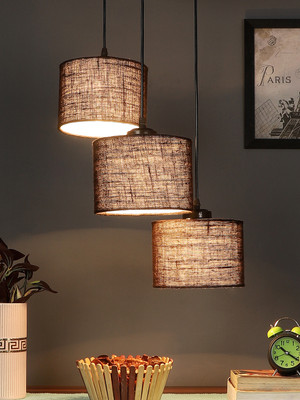 Devansh Devansh Brown Jute Round Drum Cluster Hanging Lamp Pendant Lamp Ceiling Lamp(Brown)