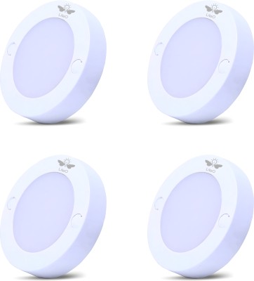 LiteO 3W Striker Round LED Surface Cabinet Down Light | Pack of 4 Recessed Ceiling Lamp(White)