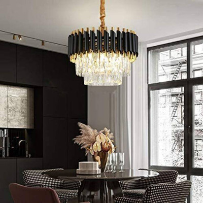 SHRESHTHA crystal Black Gold polish metal 300mm chandelier hanging ceiling pendant jhoomer Chandelier Ceiling Lamp(Black, Gold)
