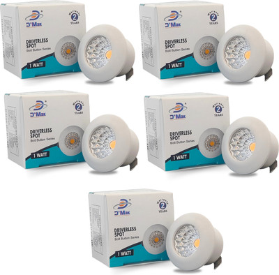D'Mak 1 Watt LED COB/Spot Light/Button Light ({White} Round Driver Included (Pack of 05) Recessed Ceiling Light Ceiling Lamp(White)