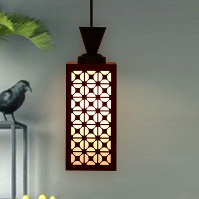 Kiyan traders UNNATI Handcrafted Wooden Hanging Lamp with Timeless Design for Ambient Lighting Ceiling Light Ceiling Lamp(Red)