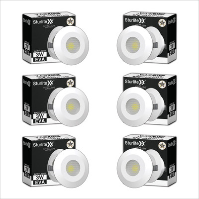 Sturlite Eva 3W LED Spotlight|3000K Warm Temperature - (Pack of 6) Recessed Ceiling Light Ceiling Lamp(White)