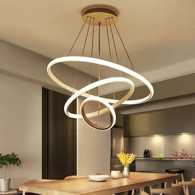 Blissbells 3 ring GOLD for lobby,drawing room,hall,with 3 modes of colours Chandelier Ceiling Lamp(White)